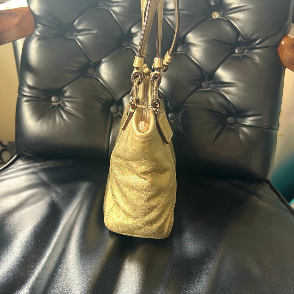 Vintage Coach Leah Metalic Gold Leather Mini Tote - Picture 3 of 11